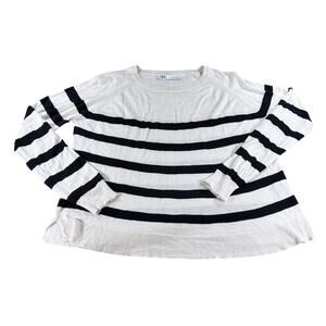 Zara Cream and Black Striped Light Crewneck Sweater Sz M
